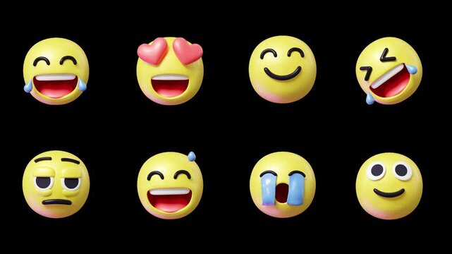 set 3d render looping emoji animation with alpha channel transparent background	