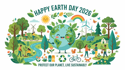 Fototapeta premium Earth Day Illustration with Sustainable Living Elements.