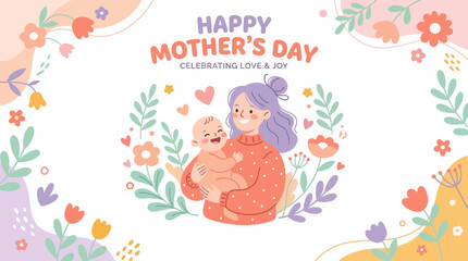 Fototapeta premium Mother and Baby Cartoon Illustration Mothers Day.