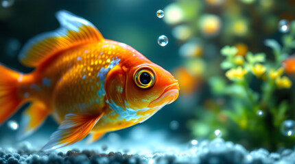 Fototapeta premium Goldfish swimming in aquarium water