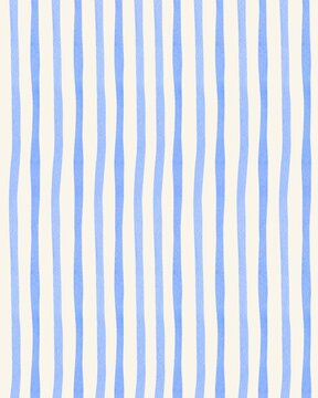 A seamless vertical pattern featuring hand-painted light blue watercolor stripes on a creamy off-white background. The lines have a natural, wobbly texture.