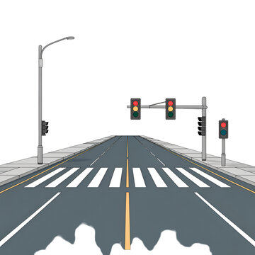 A busy intersection with traffic lights and pedestrians waiting to cross the street isolated on transparent background
