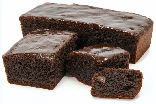 Rich chocolate cake glazed and cut into squares