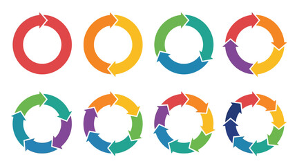 Colorful circular cycle arrows infographic diagrams vector illustration set