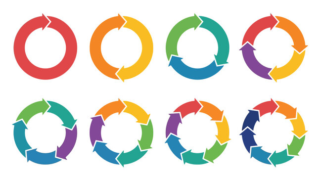 Colorful circular cycle arrows infographic diagrams vector illustration set