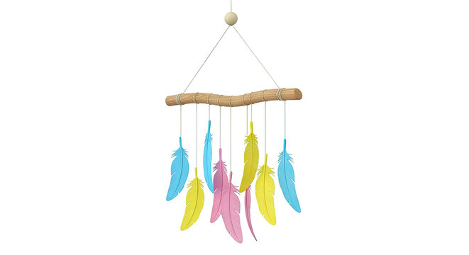 Boho Feather Mobile with Wooden Branch