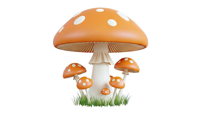 Cartoon Orange Mushrooms with White Spots