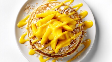 Mango and Coconut Pancakes with Golden Syrup - Tropical Breakfast Delight