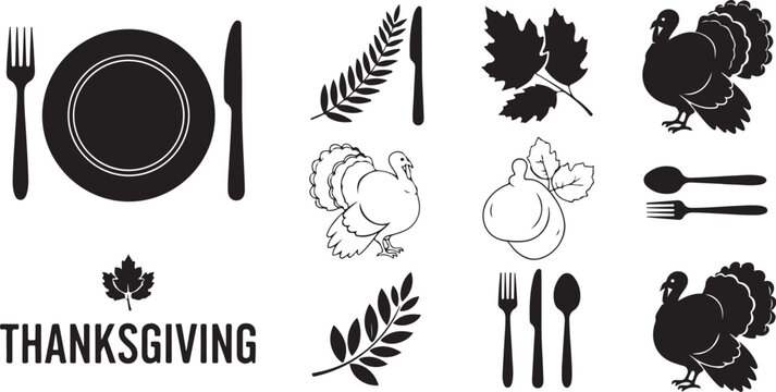 Thanksgiving icons and symbols for holiday celebration decorations
