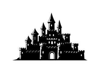 Obraz premium Medieval castle silhouette with towers and battlements