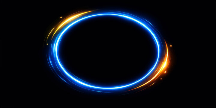 Glowing blue circle frame with a cosmic eclipse energy shine and stellar ring light design on a dark space background illustration
