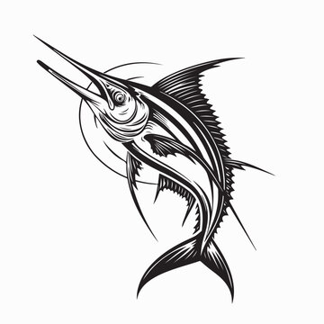 Marlin Fish Jumping Out Of Water Sport Fishing Vector Illustration