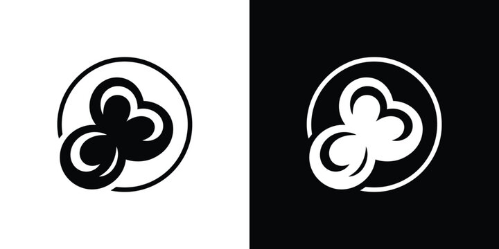 Black and white circular with three leaf clover circular three leaf clover