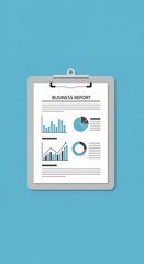 Business report on clipboard with graphs.
