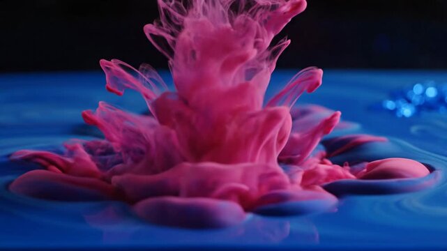 Crimson Ink Bleeds Into Sapphire Liquid