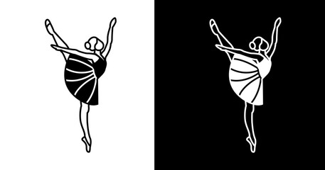 black and white illustration of ballerina icon © RismiL25