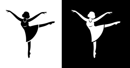 black and white illustration of ballerina icon © RismiL25