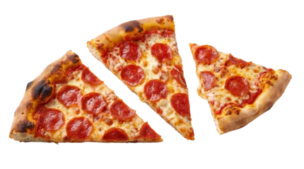 Fototapeten Pizzeria Three classic pepperoni pizza slices, perfectly arranged with melted cheese and crispy crusts.  © Sarah