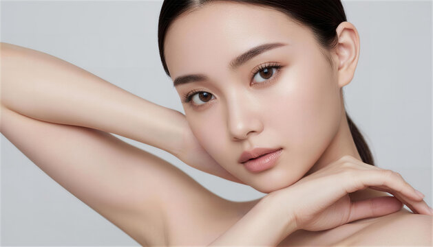 腕を上げてポーズをとる若い女性のポートレート ボディケア