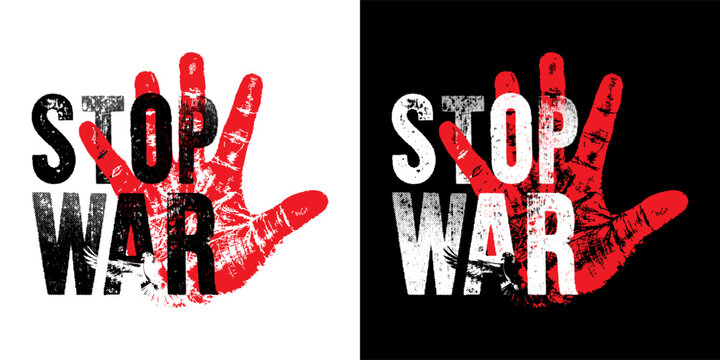 Stop War &ndash; Red Handprint Protest Symbol with Peace Dove