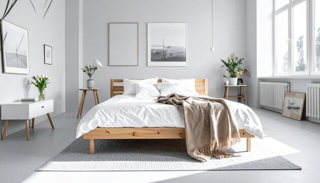 Serene Modern Bedroom Interior with Bed and Decor.