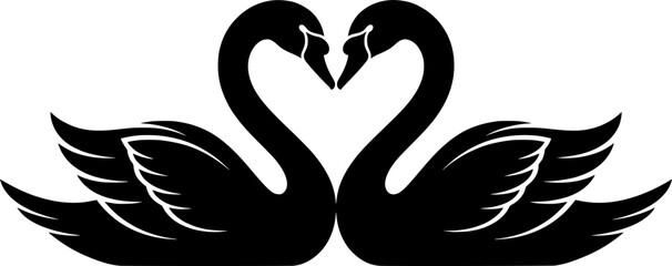 Obraz premium Two swans forming a heart shape with necks vector illustration black and white 