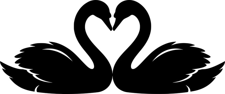 Two swans forming a heart shape with necks vector illustration black and white
