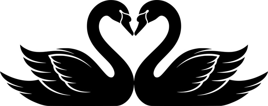 Two swans forming a heart shape with necks vector illustration black and white
