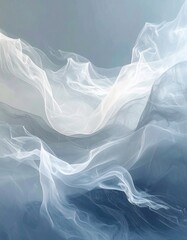 Fototapeta premium Abstract ethereal smoke-like clouds in layered waves, blue-white gradient, used for digital design