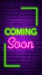 Fototapeta premium A neon sign on a brick wall with a purple hue and green and pink letters