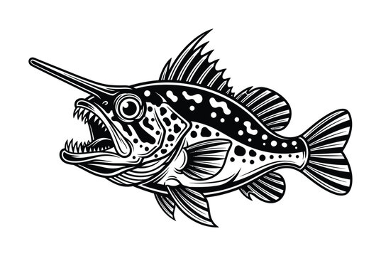 Vector of a prehistoric fish with sharp teeth and distinctive spots swimming in water