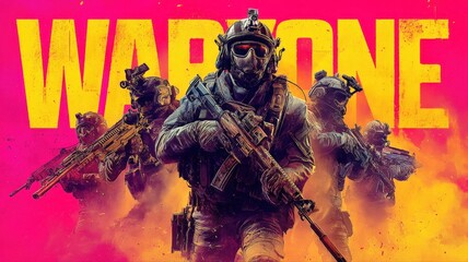 Fototapeta premium Futuristic Soldiers Armed and Ready in a Dystopian Landscape, Dramatic Lighting and Gritty Textures Illustrating a War Scenario