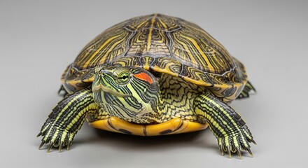 Fototapeta premium Turtle on white background on branch and stone