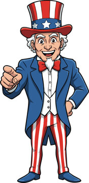 Uncle Sam Character Pointing Forward for Patriotic Messages and Election Campaigns