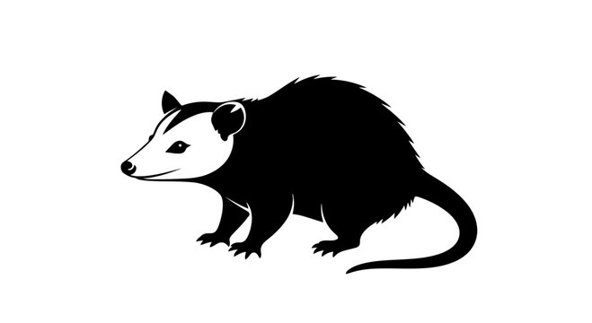 Black and White Opossum Silhouette Illustration.