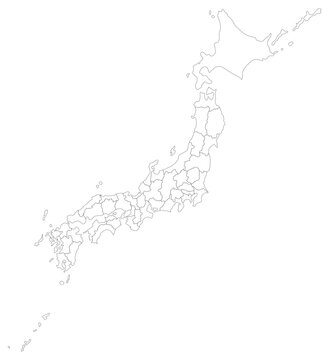 都道府県ごとに分割できる日本列島・日本地図詳細線画白地図