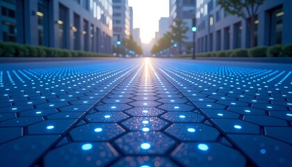Naklejka premium Modern digital street showing futuristic technology connection in smart city road