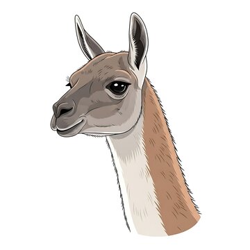 Guanaco head and neck profile vector illustration isolated on white