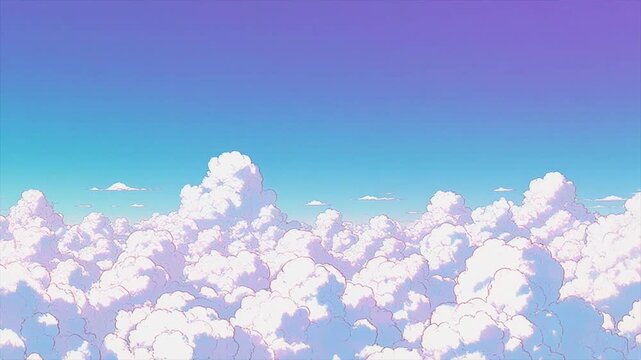 ヴェイパーウェイヴ風の雲の上を横にパンする背景動画