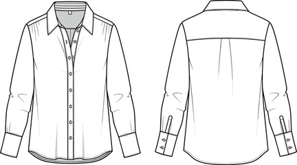 Women's formal long sleeve button down shirt vector illustration technical sketch with front and back view for fashion design. © DALIARA 