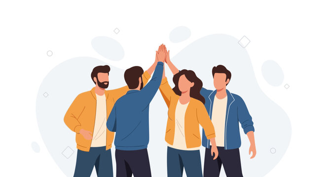 Teamwork High Five: Diverse Group Celebrating Success Together