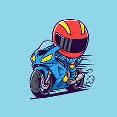 Obraz premium Rider on a blue motorcycle speeding.