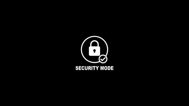 Security Mode Cyber Protection Interface with Padlock Icon, System Defense Activation and Digital Safety Technology Animation
