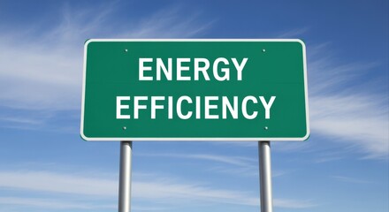 Green Energy Efficiency Road Sign Against Blue Sky Promoting Conservation and Sustainable Practices for the Future