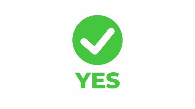 checkmark sign with yes text animation on transparent background