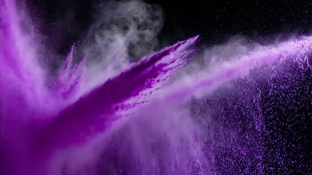 紫のパウダーと煙が混ざり合う幻想的なスロー動画