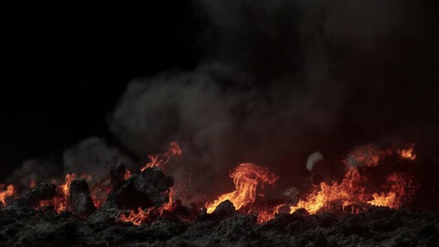 激しく舞い散る赤い火の粉と煙ダイナミック動画