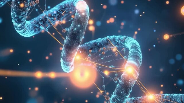 DNA Helix: A captivating depiction of a luminous DNA helix, showcasing the elegant spiral structure. A visual representation of life and science.