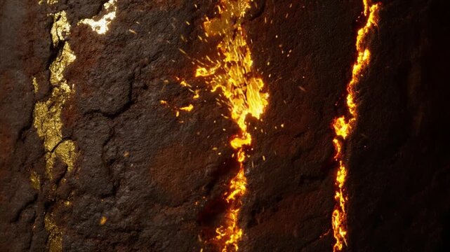 錆びた鉄と輝く金のコントラストにゆっくりズームインする退廃的映像