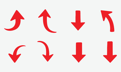 Eight red arrows pointing up down left right and curved directions on a white background vector